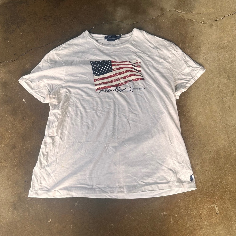 Polo Ralph Lauren T-Shirt Mens XL White Good American Flag Graphic Classic Fit